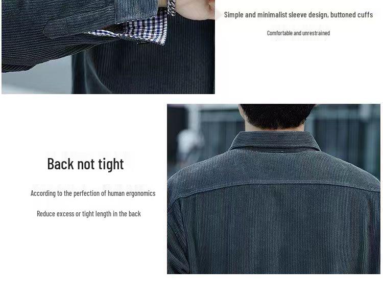 Romon Men's Fleece-Lined Corduroy Warm Shirt Jacket - Iron-Free Autumn/Winter Workwear
