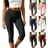 Women High Waist Capri Yoga Pants Without Pockets Stretchy Athletic Cropped Leggings for Workout Fitness Exercise