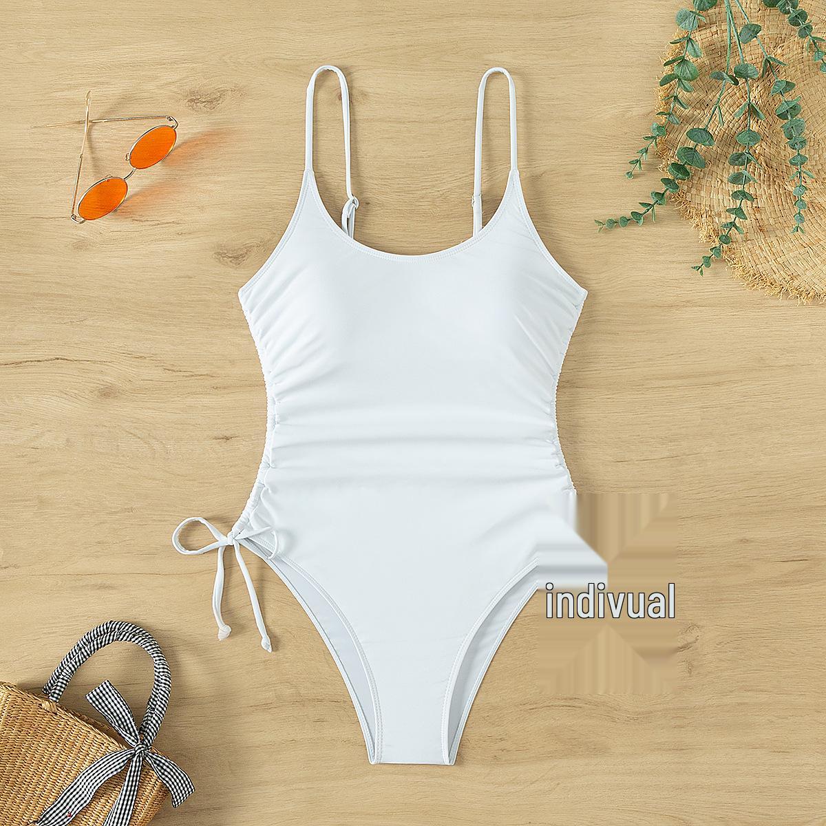 

2025 European & American Ruffled Deep V One-Piece Swimsuit XX Large белый