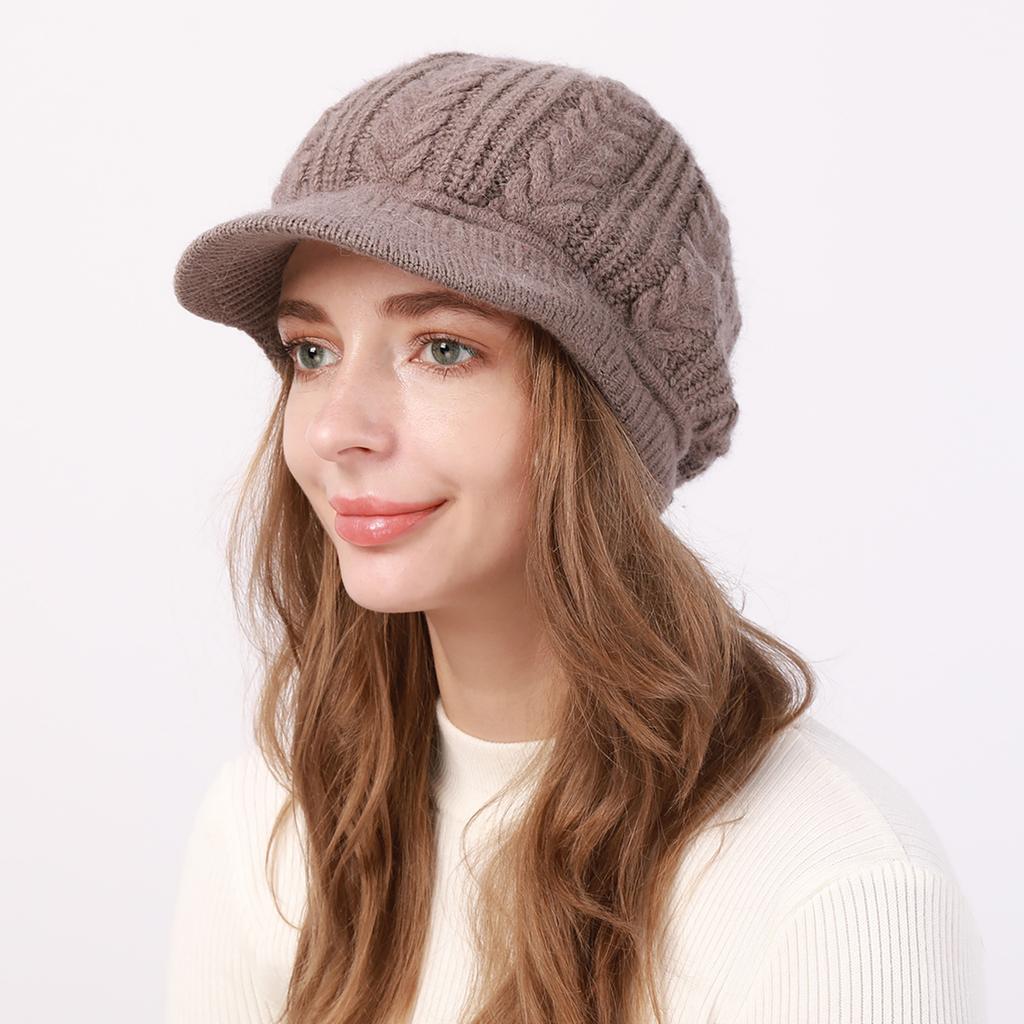 New Autumn and Winter Women's Velvet and Thickened Wool Cable Knit Cap  Fashionable Warm and Cold Proof Beret Knitted Hat