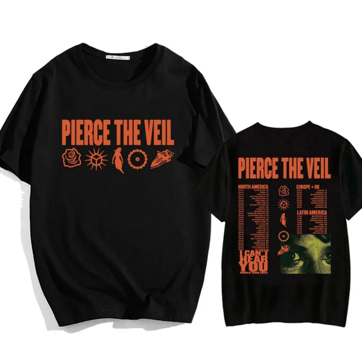 

I Can t Hear You Pierce The Veil Tshirts Rock Band Hip Hop Unisex Streetwear T-shirt Round Neck Men Tee-shirt Cotton Tees S чёрный