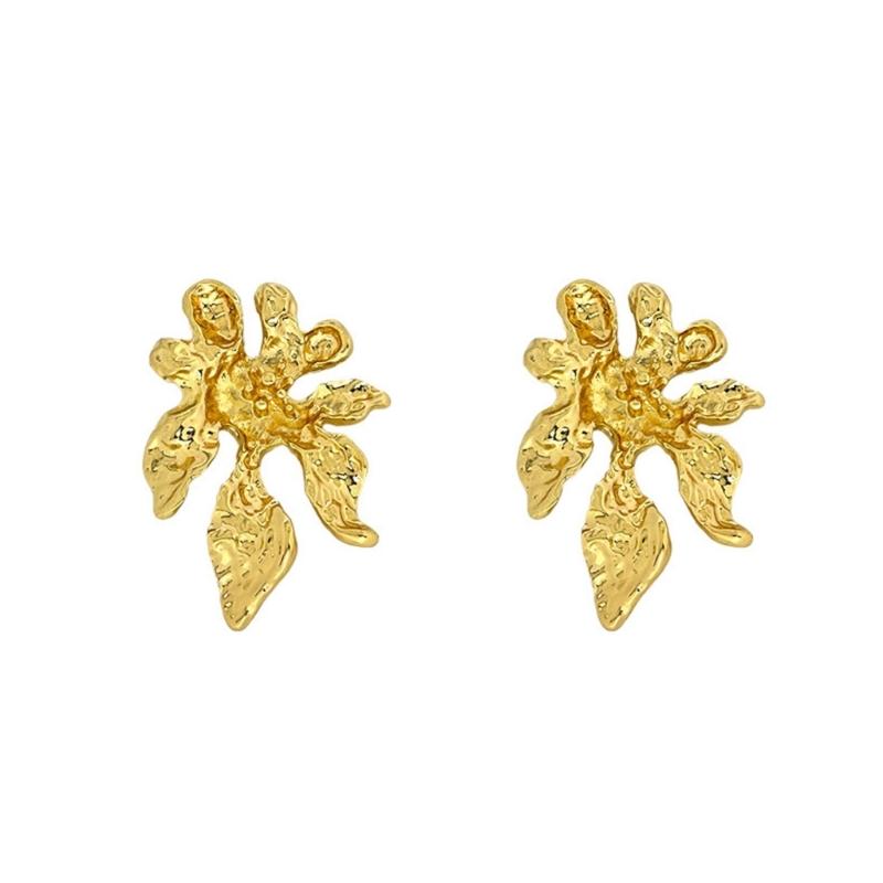

Elegant Statement Earrings for Women in Gold/Silver Plated Finish with Vintage Flower and Textured Waved Style 1 золотий