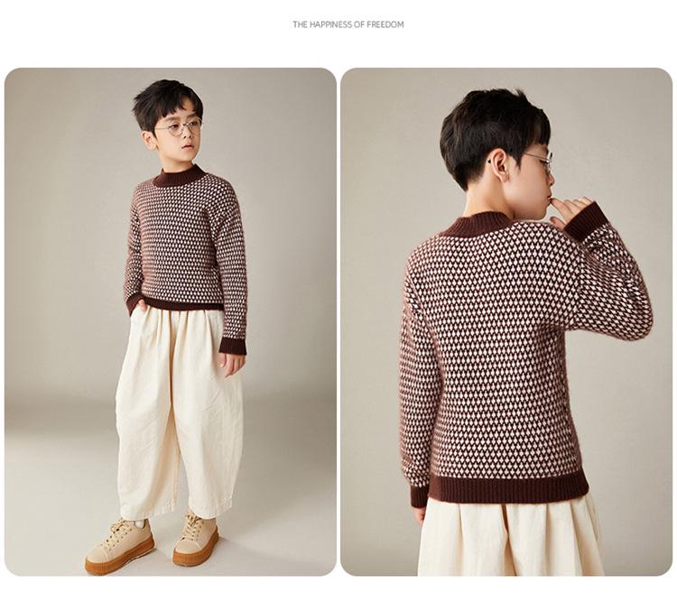 Kinder Pullover aus reiner Wolle mit Rundhalsausschnitt - Dick gestricktes warmes Oberteil für Jungen und Mädchen, Herbst/Winter Stil