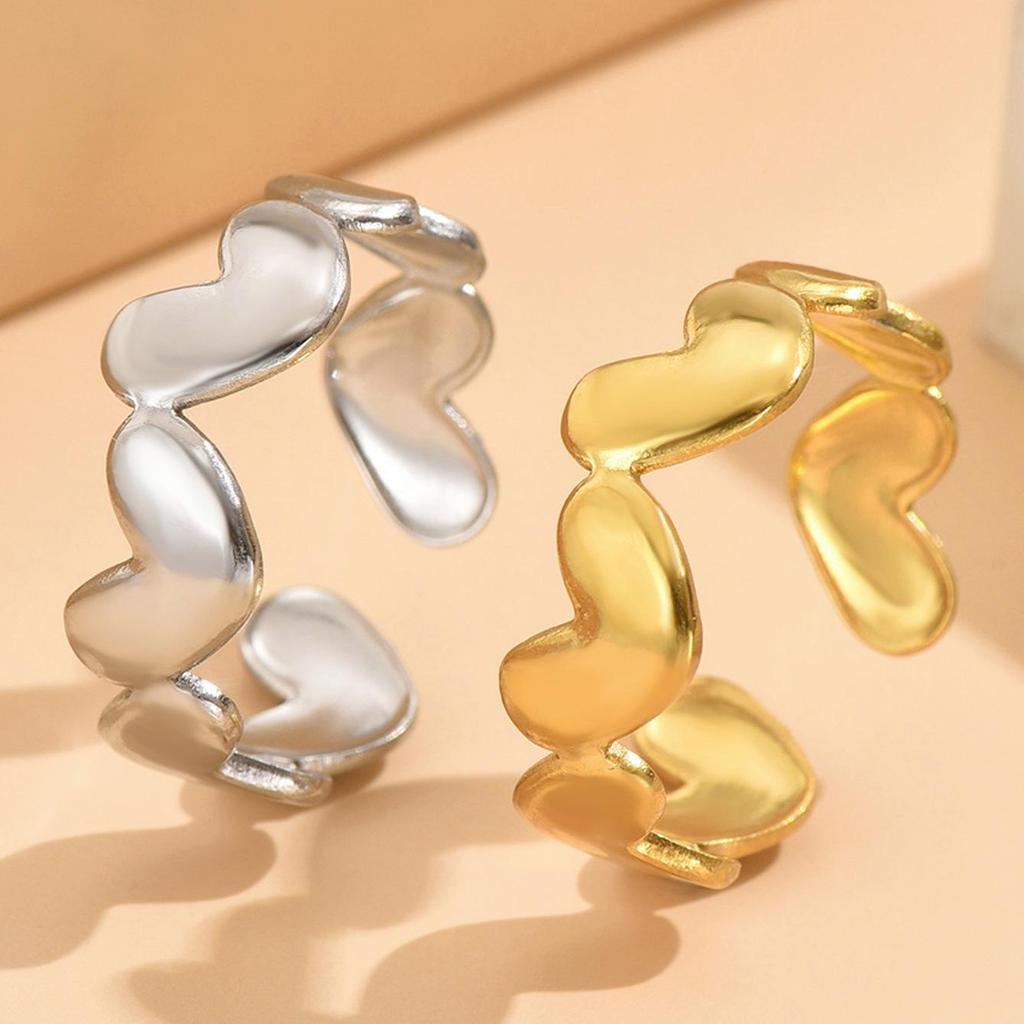 Adjustable Stainless Steel Heart Ring for Women - Sweet Temperament