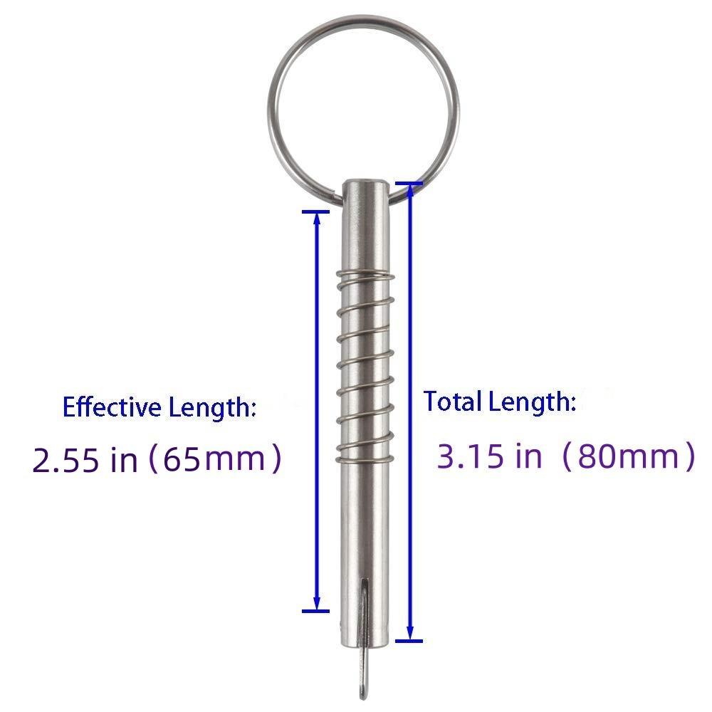316 Stainless Steel Quick Release Pin – 10mm X 80mm, Usable 65mm, Bimini Top Marine Hardware (0.39" X 3.15", 2.55" Usable)