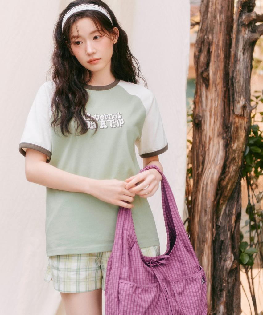 COVERNAT On A Trip Graphic Ringer T-Shirt Sage Green