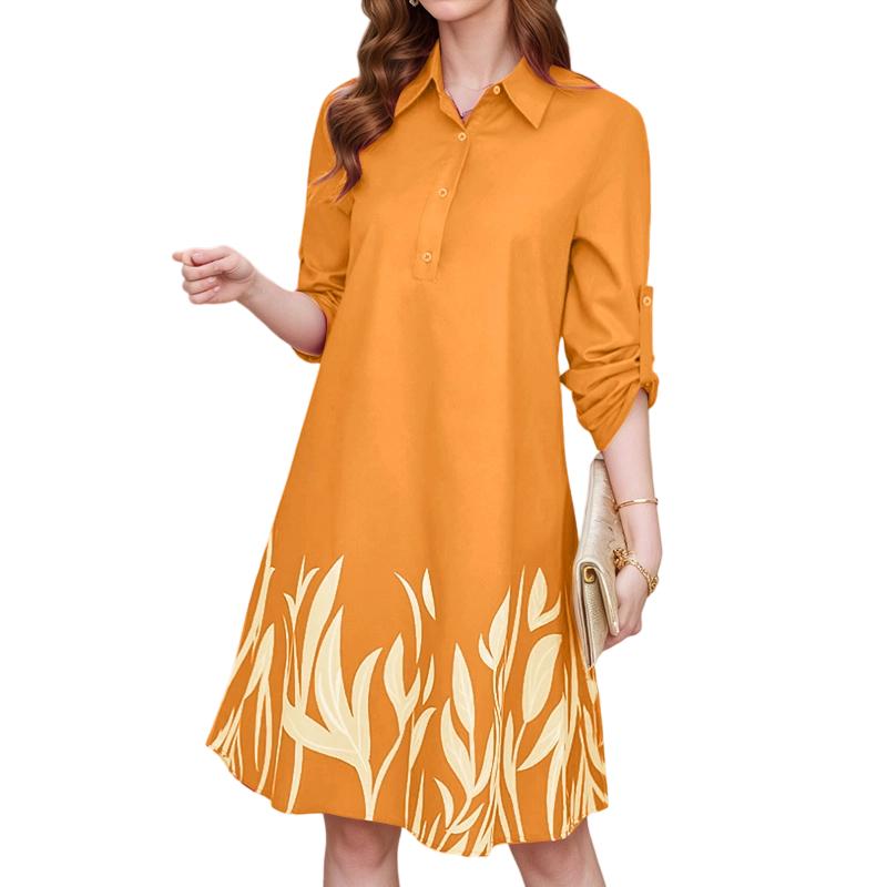 

ZANZEA Women s Turn-Down Collar Adjustable Long Sleeve Printed Shirt Dress 4XL оранжевый