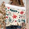 Women's Christmas Snowflake Print Long Sleeve Twill Pullover Collar Top