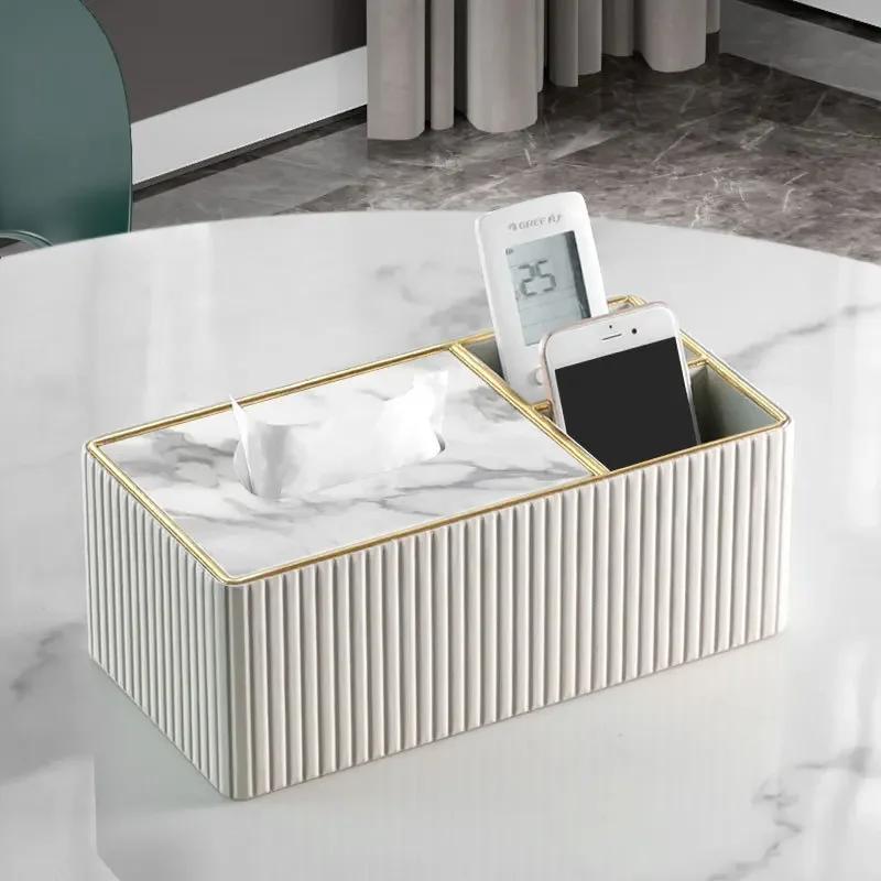 Light Luxury Desktop Storage Box Tissue Box Holder Organizer Multi-functional Square Desk Organizer for Living Room Dining Room