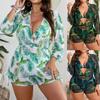 Neuer Übergrößen-Badeanzug Damen Sexy Bedruckter Bikini Dreiteilige Netzbluse Schlankmachendes Badeanzug-Set Badeanzug