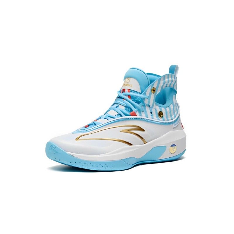 Anta Kids Comfortable Non-Slip Shock Absorbing Mid-Top Basketball Shoes Kids sneaker White Blue Gold 312321130-4
