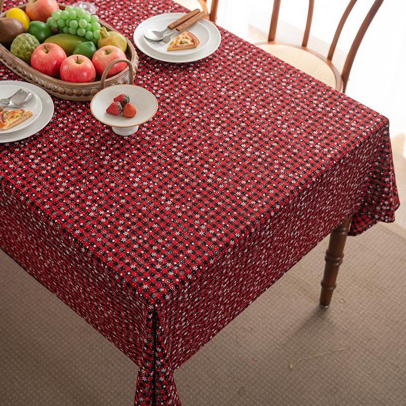 Christmas Print Linen Tablecloth Rectangular Dining Table Cover Holiday Decor Tea Table Cloth