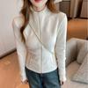 Women's Autumn and Winter Padded Warm Zipper Long Sleeve Slim Medium Neck Top