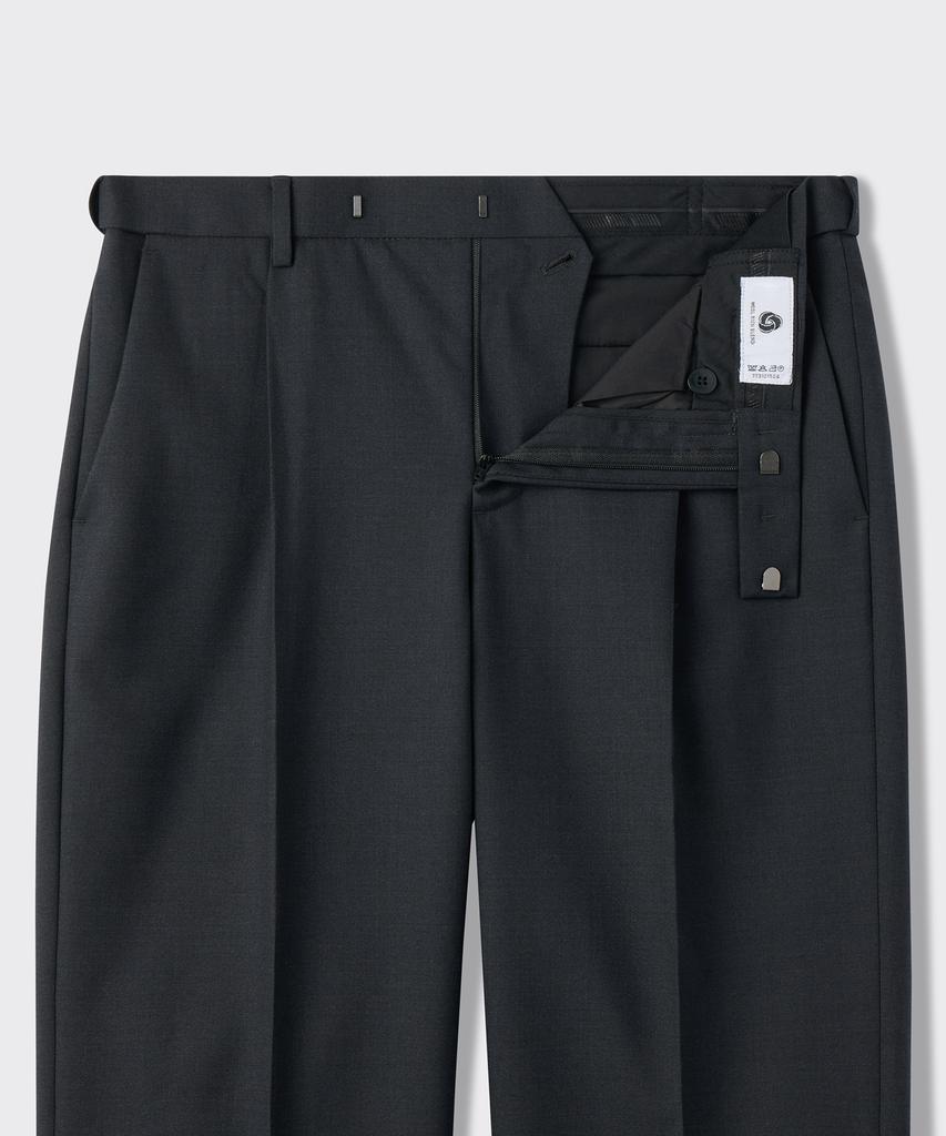 MUSINSA STANDARD Wool Blend Wide Hidden Elastic Waist Slacks [Charcoal Gray]