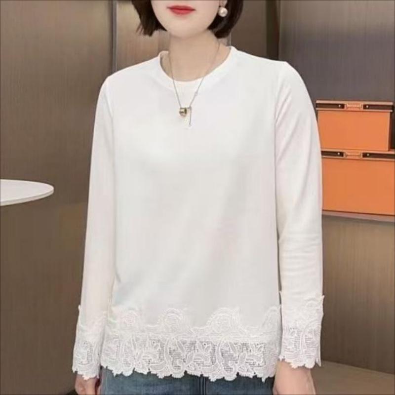 Women's Lace Patchwork Long Sleeve Round Neck Casual Top - Spring 2025 Collection