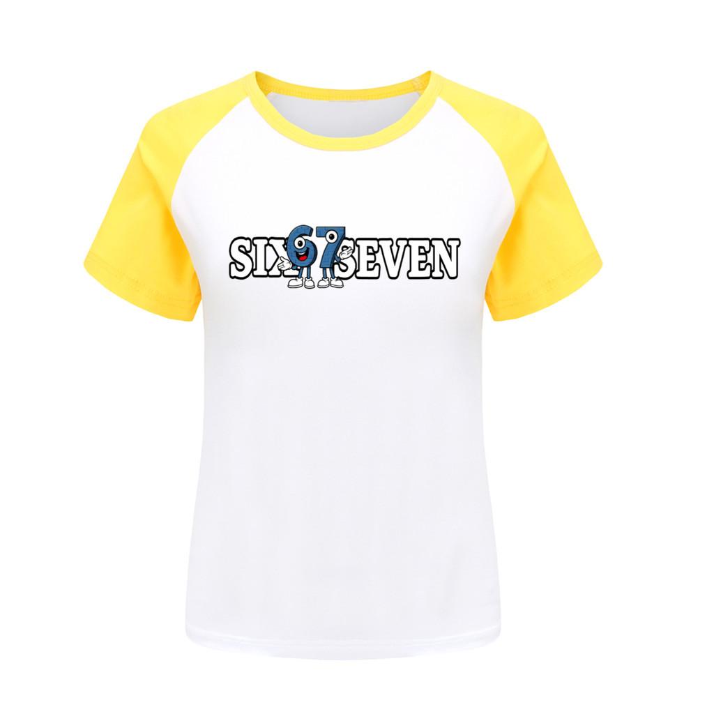 5388 Boys Girls Brainrot 67 Print Raglan Cute Casual T-Shirt