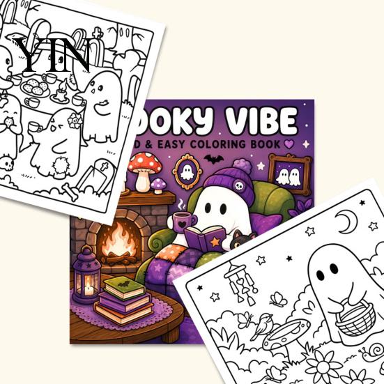 Jedinečné dárky pro milovníky Halloweenu, Kniha omalovánek s duchy pro dospělé, 24 listů, Roztomilé vzory, Zesílený papír, Podložky na kreslení z bavlněné buničiny 20 cm