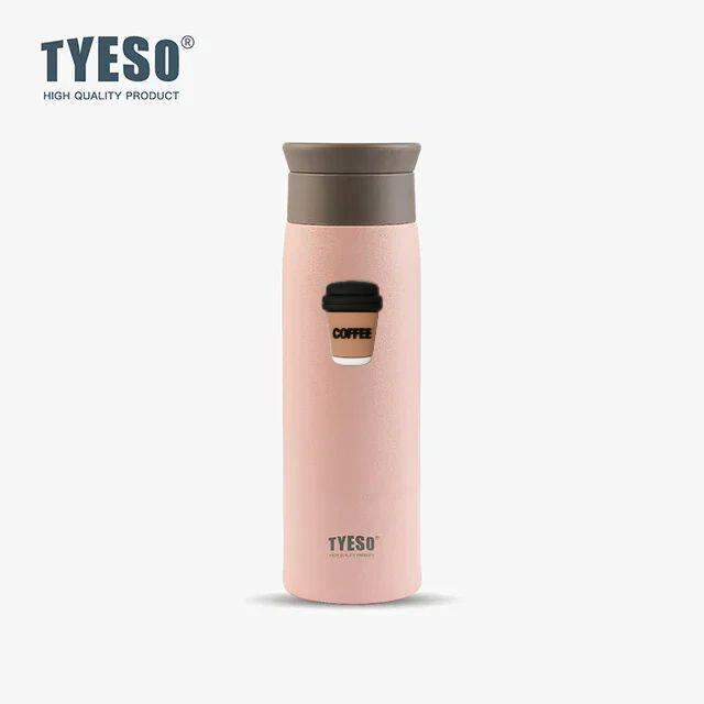 Tyeso 500ml Portable Thermoses Stainless Steel Insulated Water Bottle Simple Round Shoulder Travel Mug Frosted Style Design with Coffee Sticker