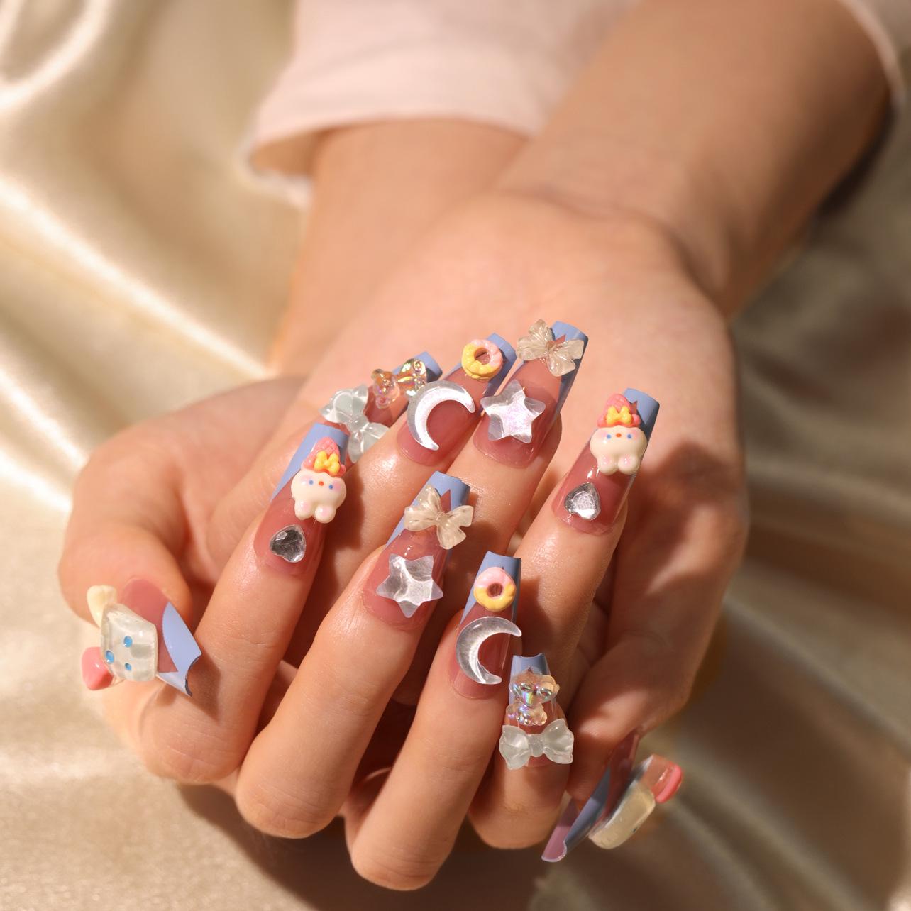 Cute 3D Star, Moon, Heart, & Rabbit Nail Art: Handmade Wearable False Nails