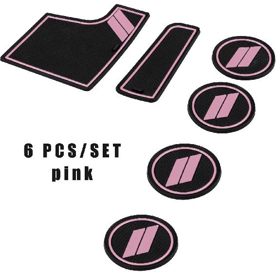 Bonbo Anti-Dust Mats for Dodge Charger 2015- | 6-Piece Fit Cup Holder Pads Set | Eco-Friendly Silicone Non-Slip Interior Accessories (Pink)