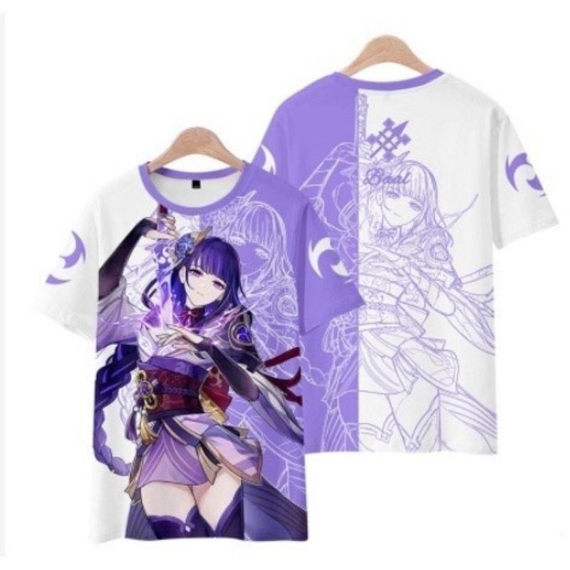 Summer New Round God Genshin Impact Raiden Shogun Baal T-shirt Men's Fashion Women's Loose 3D Printing Short Sleeve T Neutral Casual Top
