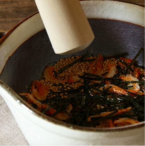 Kamoshika Douguten Large Mortar and Pestle, Made in Japan, Banko Ware Ceramic, Flat Bottom (Large Mortar and Pestle (Black))