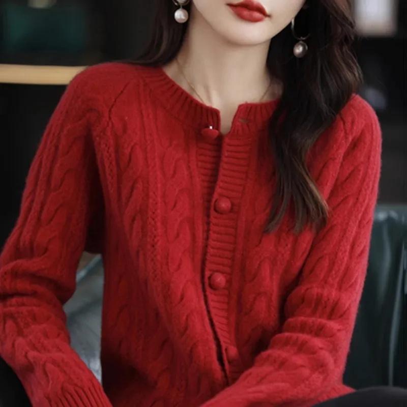 Cashmere Sweater for Women Autumn and Winter Knitted Cardigan for Women Loose Fitting Woolen Sweater Lapel Jacket Camel