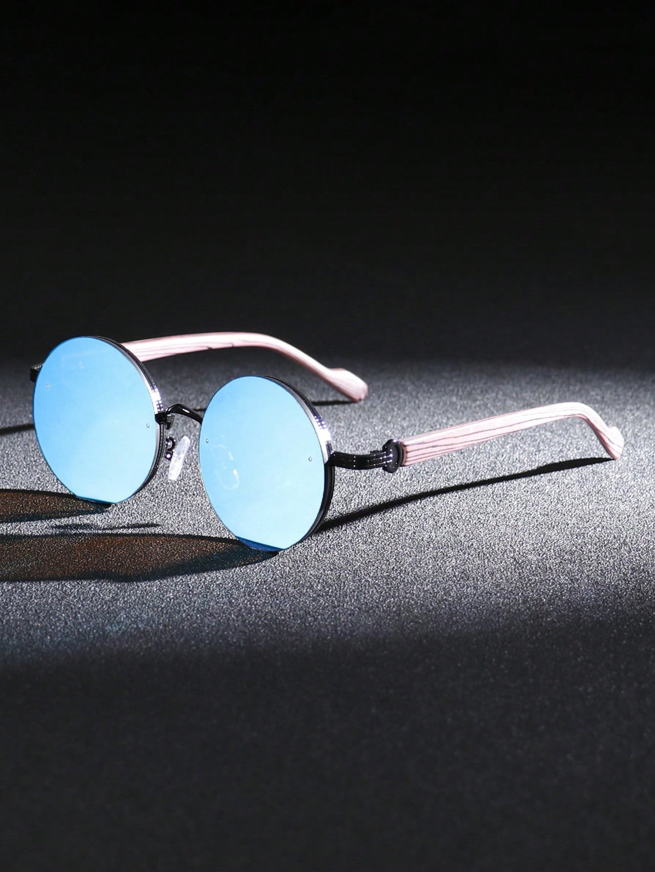 

1 pair of men s metal round sunglasses with faux wood grain temples, fashionable eyewear синий
