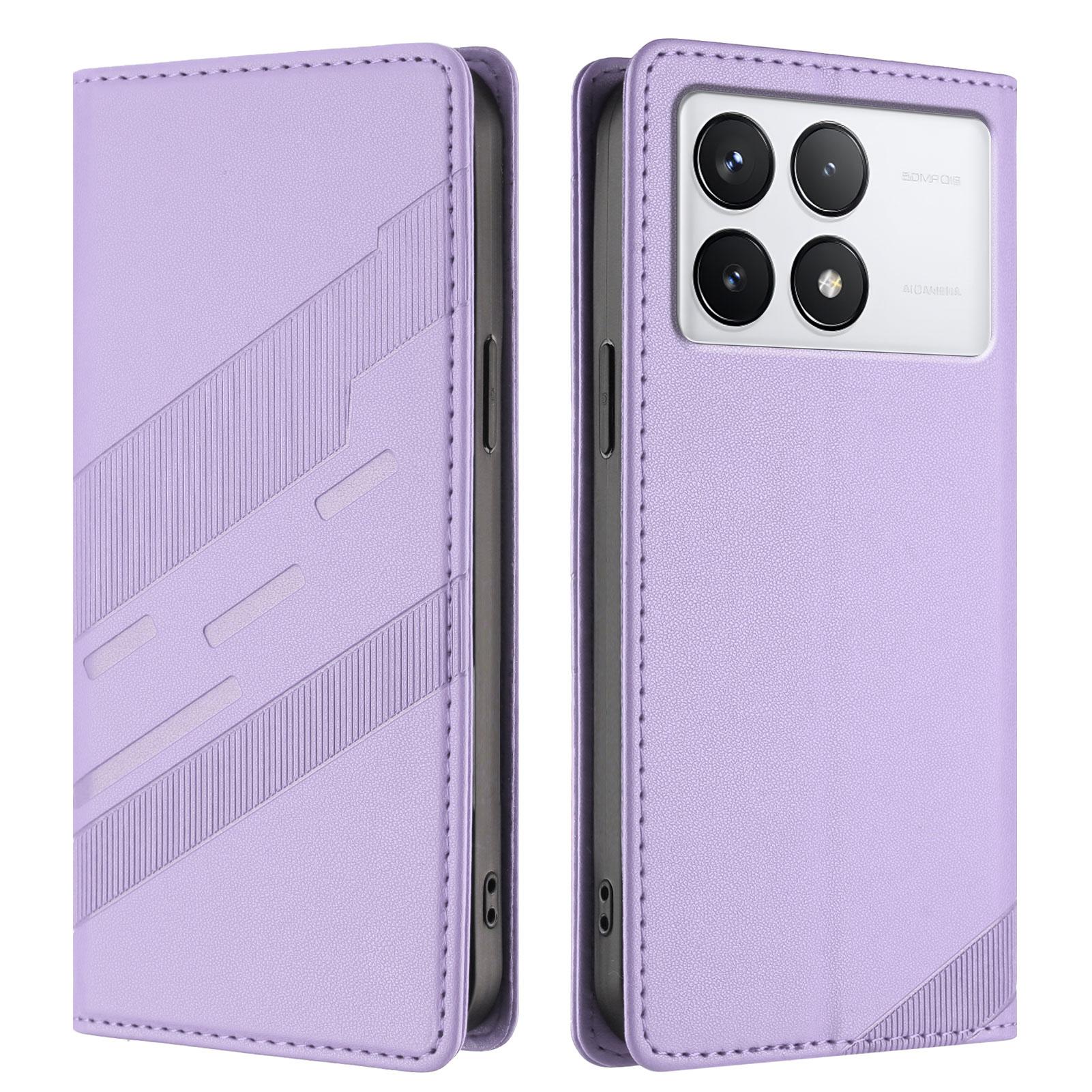 

For Xiaomi 14T Phone Cases Punk Style Imprinted Wallet Stand Leather Cover Light Purple