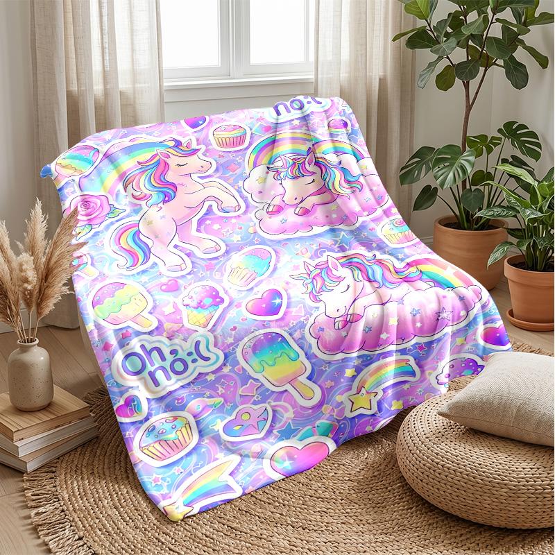 Rainbow Winged Unicorn Theme Blanket Lightweight Warm Flannel Blanket Decorative Throw Blanket for Home Decoration