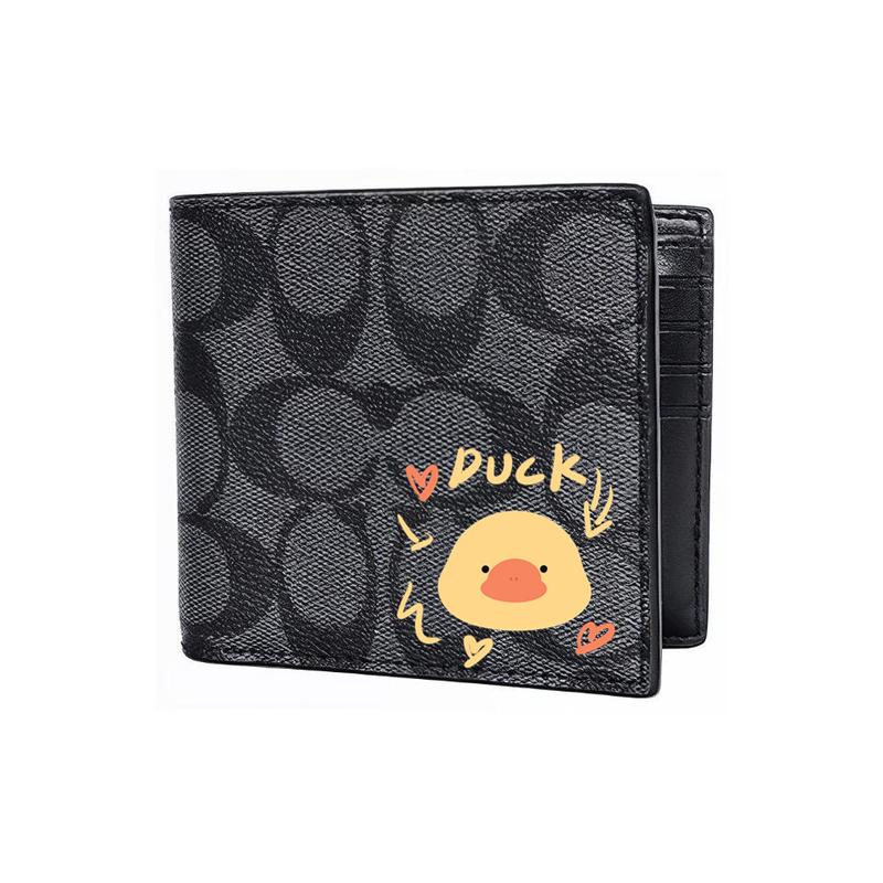 Coach Wallet [Customized Bag] 3 IN 1 Hand-painted Personalized Graffiti Embossed Printed Short Folding Belt with Detachable Card Holder Black(duck)