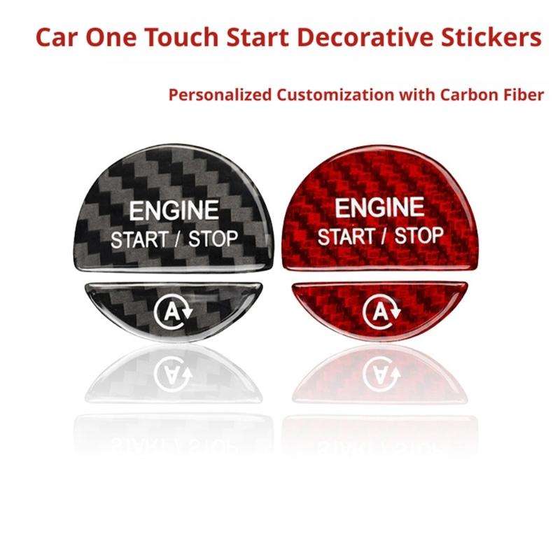 Push Start Button Sticker Trim , Carbon Fiber Look Cover with Adhesive Fit Car Interior Engine Start Stop Button Cover
