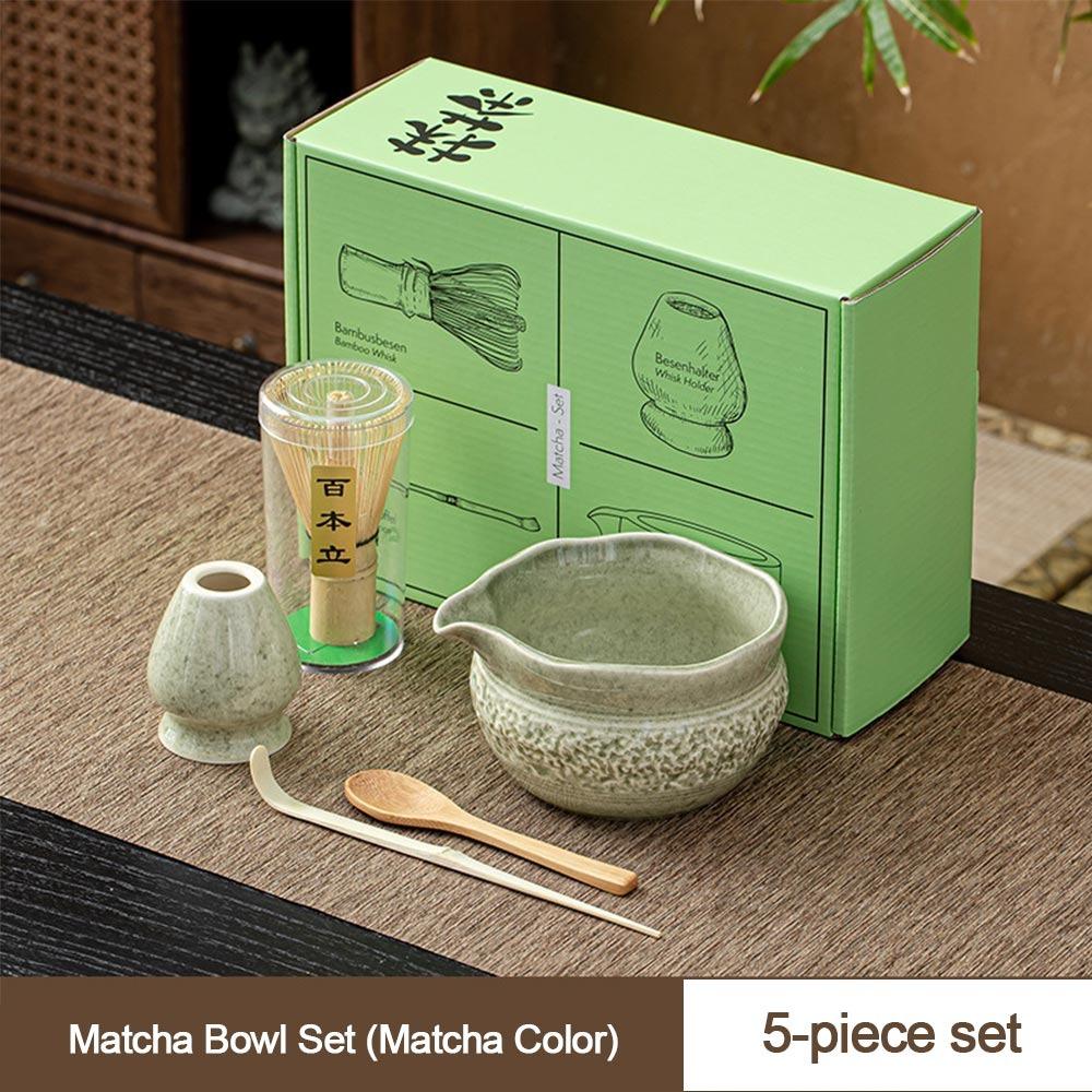 5PCS Ceramic Bamboo Japanese Matcha Tea Set Matcha Whisk Holder Matcha Bowl Matcha Whisk Set Reusable Tea Ceremony Accessories