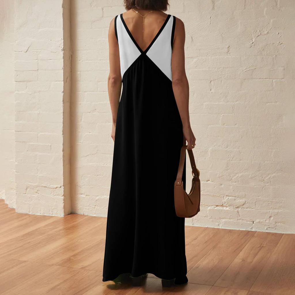 Women's Sleeveless Color Blocked Loose Dress