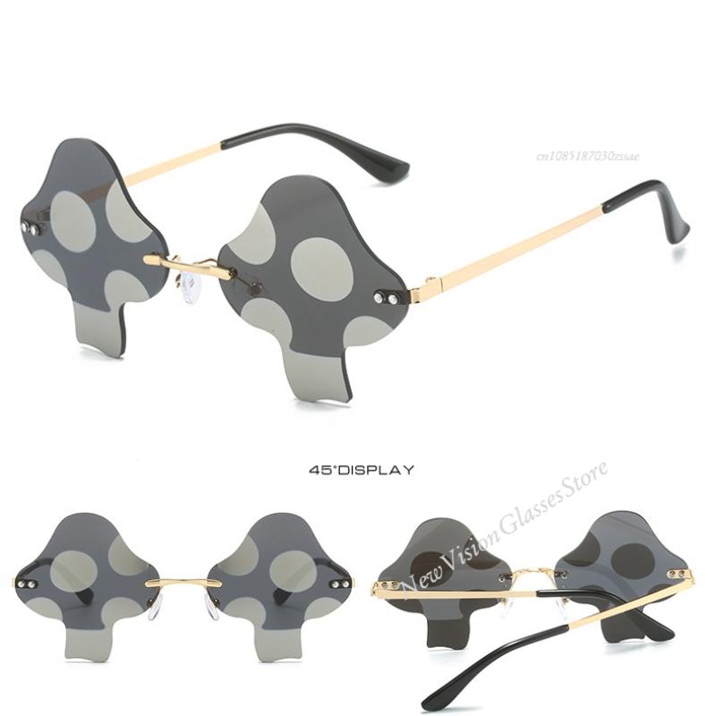 Okulary przeciwsłoneczne w kształcie grzyba Nieregularne bezramkowe okulary przeciwsłoneczne Modne zabawne okulary przeciwsłoneczne dla kobiet mężczyzn Impreza Cosplay Okulary