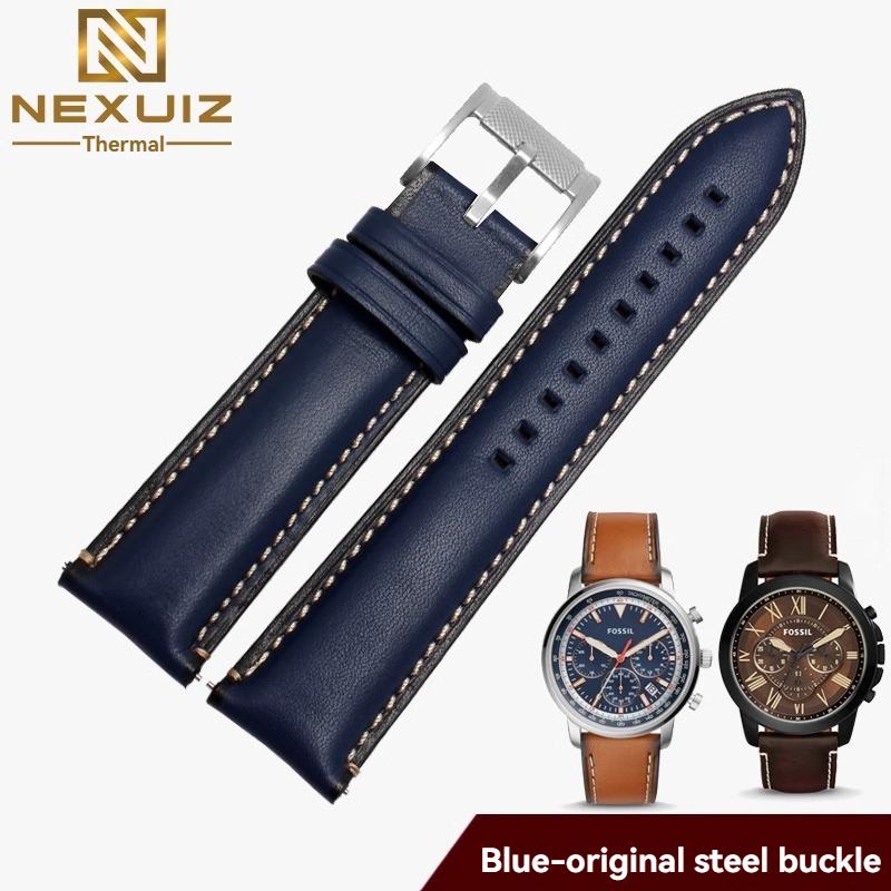For Fossil Cowhide Leather Strap Men Black Blue Wristband Q Smart FTW1114 ME3110 FS5436 Quick Release Watchband 20mm 22mm 24mm
