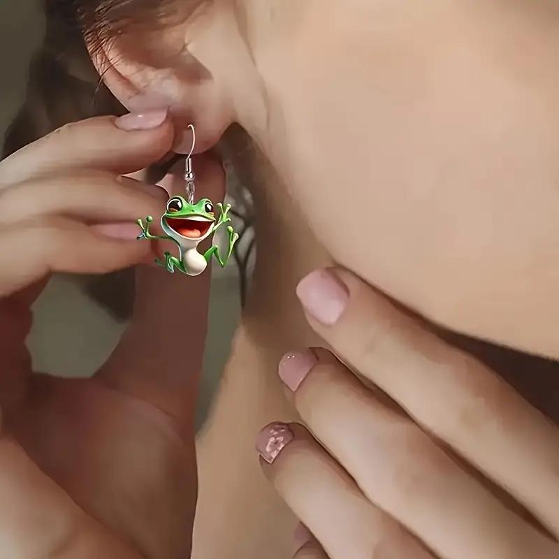 Cute and Funny Frog 2D Acrylic Earrings Fun Creative Design Animal Earrings