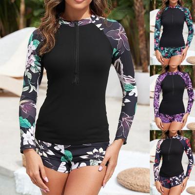 Costum de baie pentru femei cu imprimeu, cu mânecă lungă, costum pentru surf