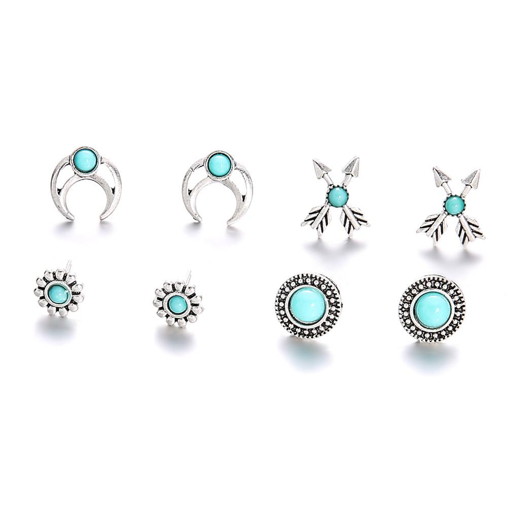 Bohemian Retro Totem Turquoise Stud Earrings