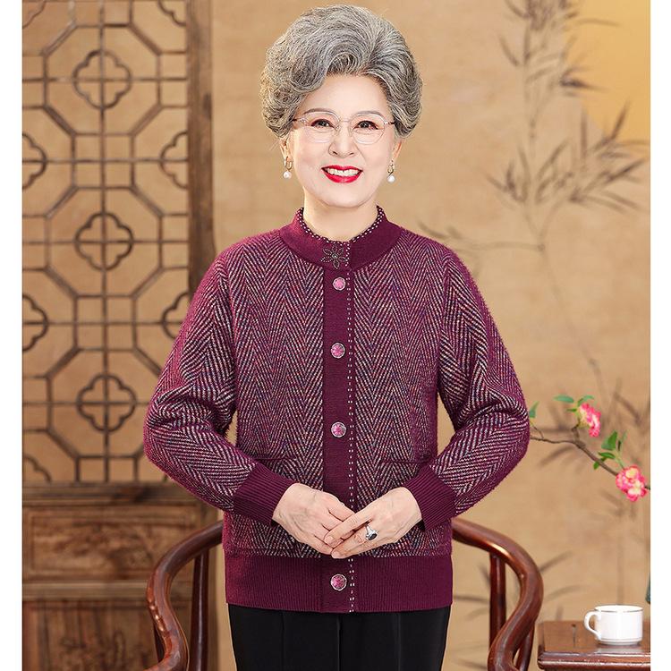 Middle-aged and Elderly People Loose Casual Round Neck Coat Grandma Sweater Cardigan Mother Sweater Old Lady Clothes Ladies.