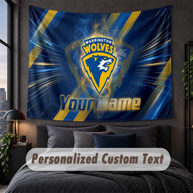 Custom Name Text Tapestry,Warrington Wolves Decorative Wall Hanging, Background Tapestry For Home Bedroom