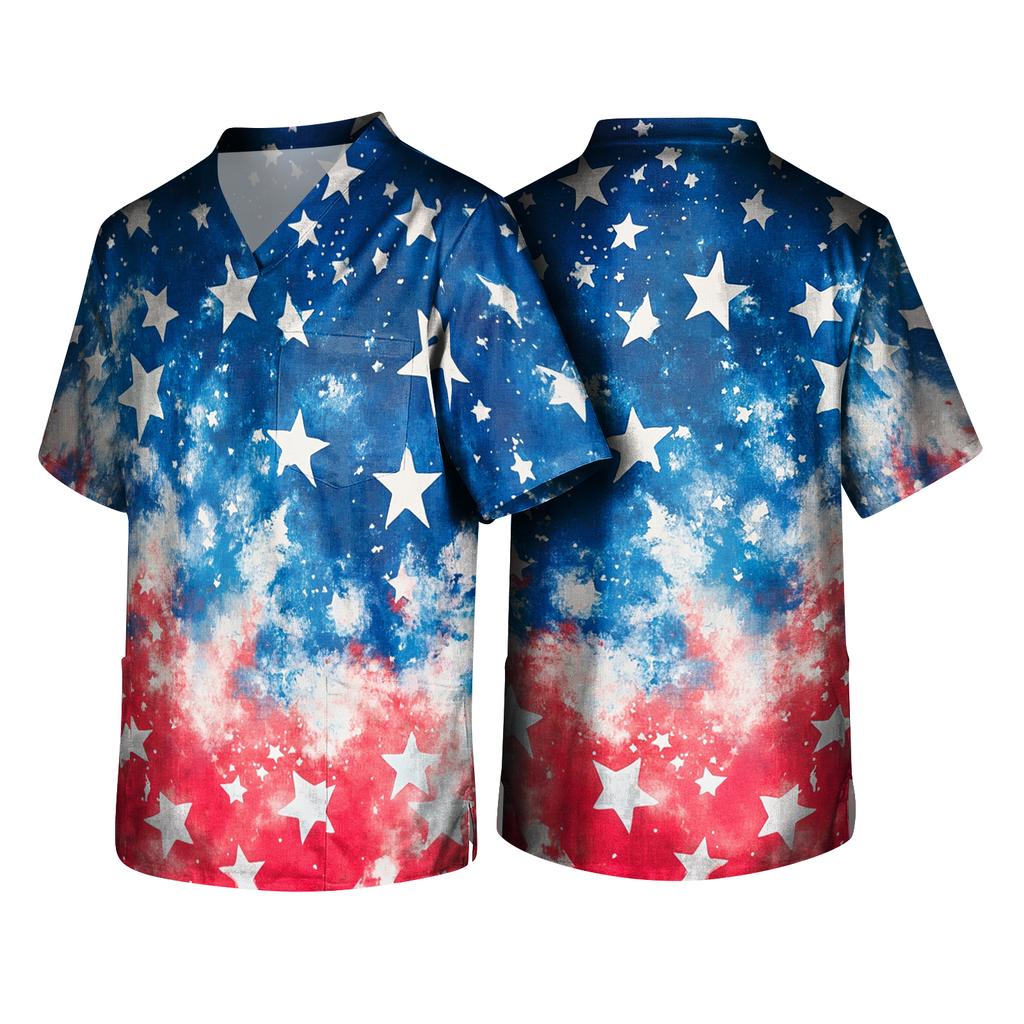 Men's Short Sleeve V-Neck  Print Chest Pocket Care Top