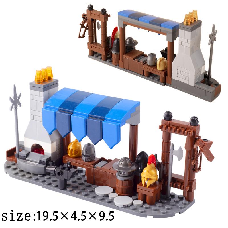 MOC Medieval Military Series Building Blocks Castle Army Roman Soldiers Campsite Tent Pirate Raft Suspension Bridge Bricks Toys