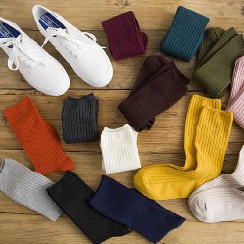 Women s Daily 15-Color Basic Mid-Calf Socks A25380_Deep Green