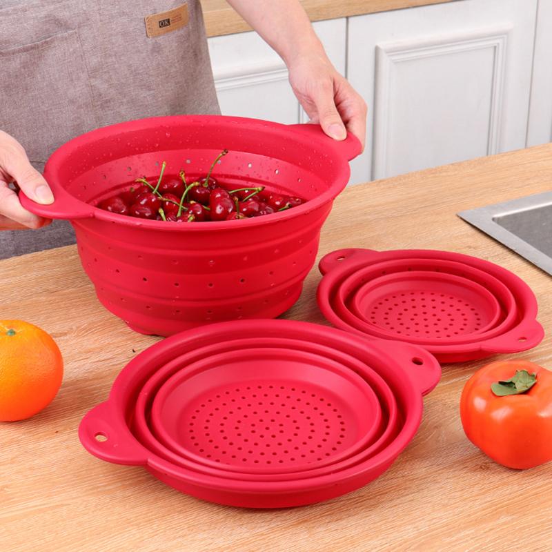 Thickening Foldable Drain Basket Silica Gel High Temperature Resistance Kitchen Fruits Vegetable Basket Food Grade Multi Purpose