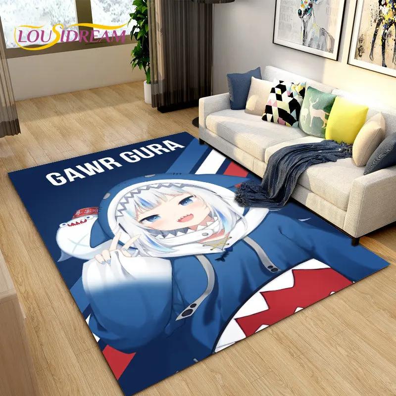 Gawr Gura Hololive Cute Anime Shark Area Rug,Carpet Rug for Living Room Bedroom Sofa Doormat Decoration, Kids Non-slip Floor Mat