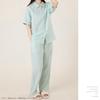 Yes Family Double Gauze Pajama Short Check Size Green Check Women's Set, 100% Cotton, Sleeves, Pattern, L,