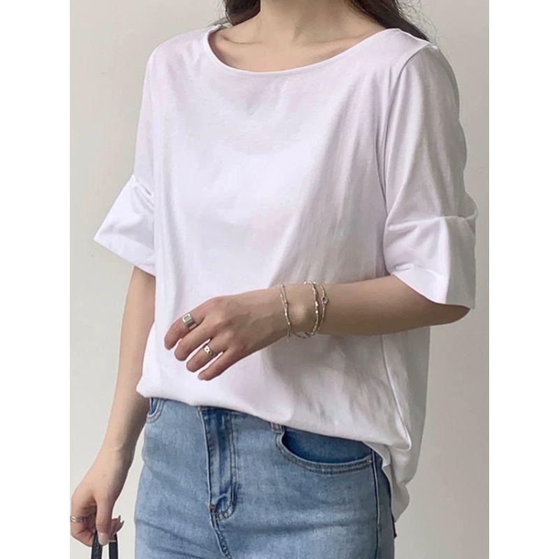 K-style Summer New Youth round Neck White Stripes Print Gas Casual Fashion Loose Half Sleeve T-shirt Tops
