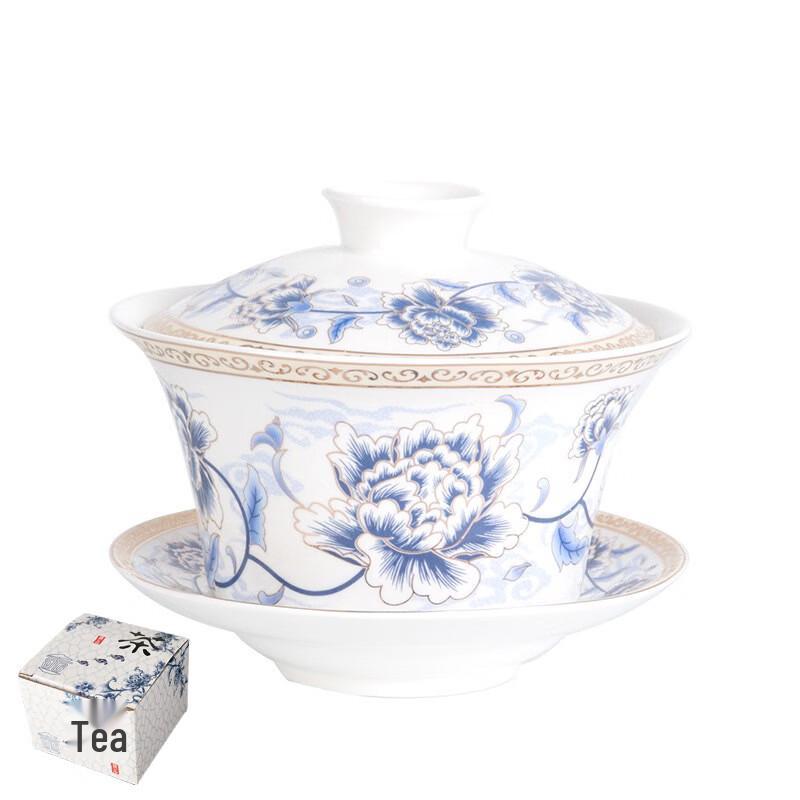 DARUNYAO Blue & White Ceramic Gaiwan Tea Bowl