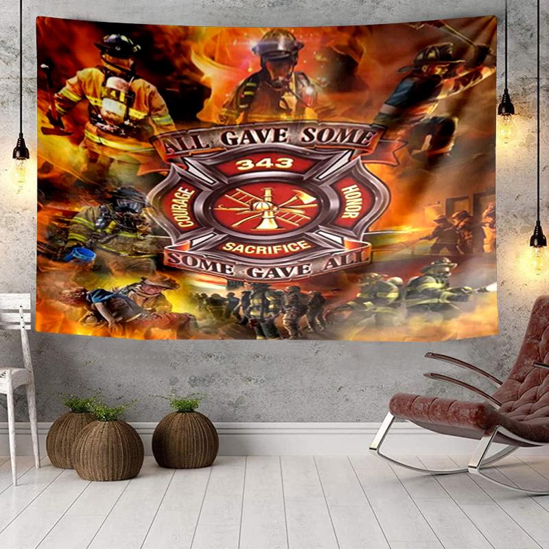 Firefighter Bravery In Action Tapestry Room Decoration Wall Hanging for Living Room Bedroom, dormitory, Birthday and Christmas gifts